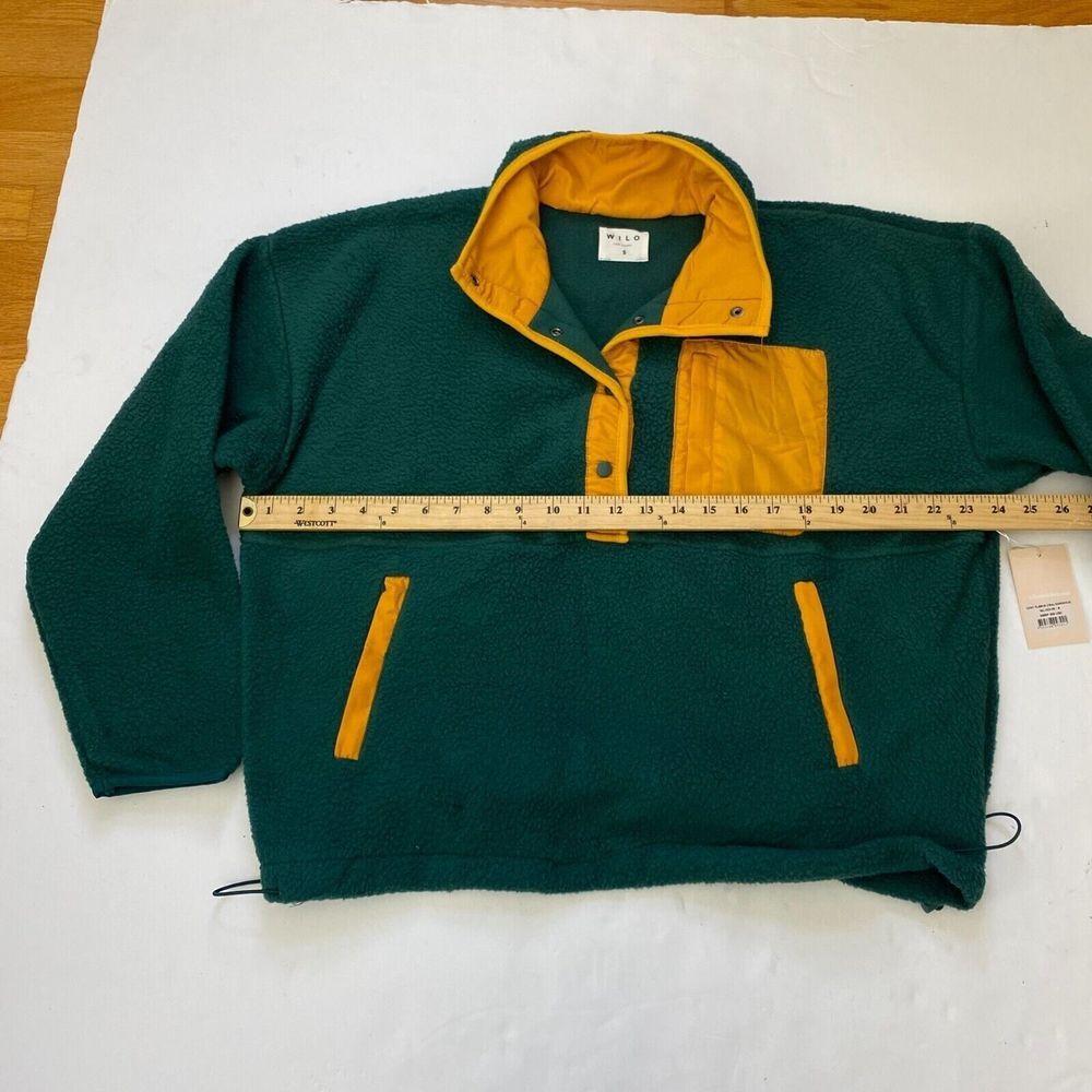Wilo The Label Cozy Fleece Pullover, Boxy Fit, Quarter button front Green New - Picture 5 of 16